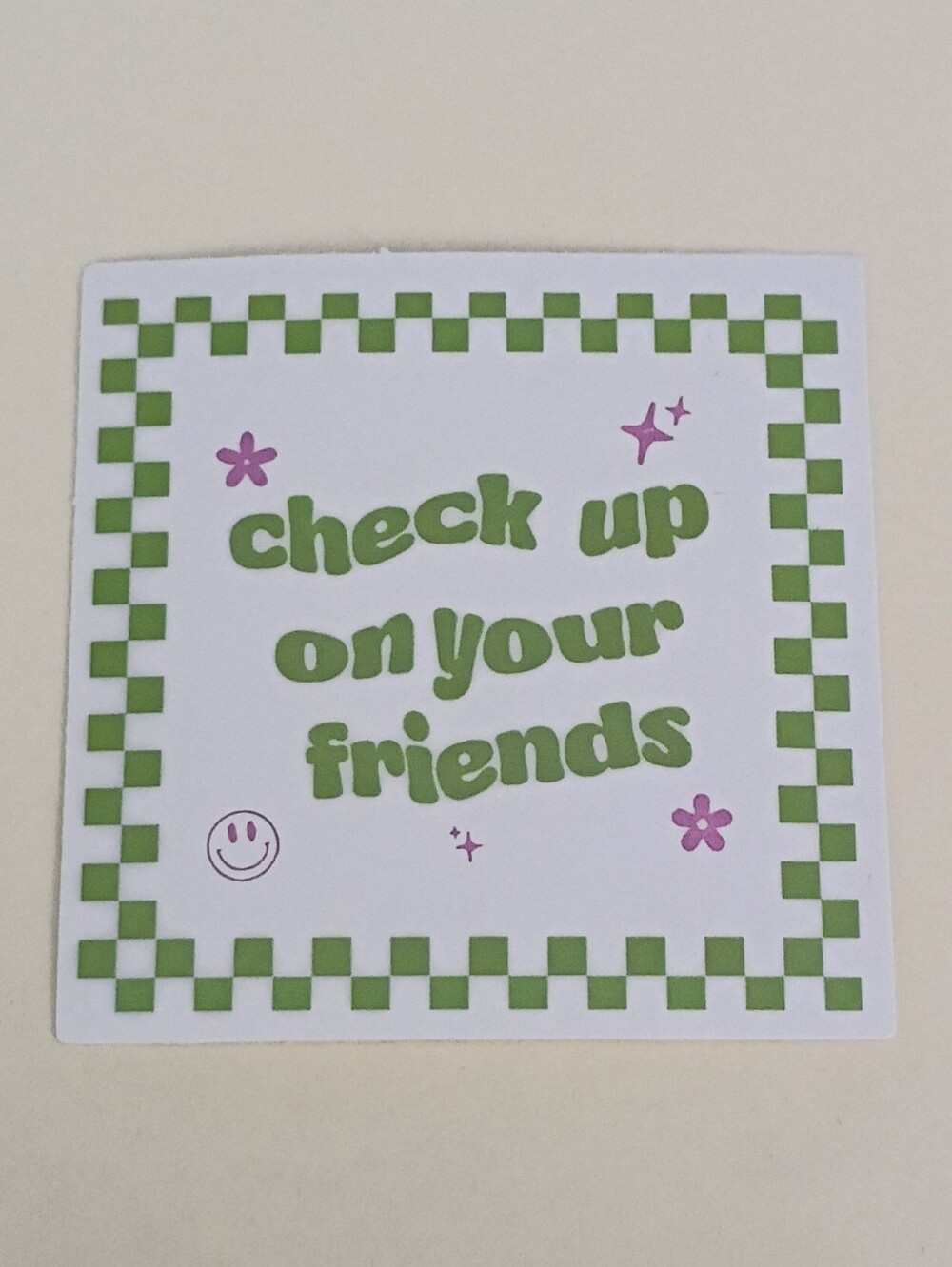 10/$10 Stickers - Check Up On Your Friends - Green Checkered & Purple Accents